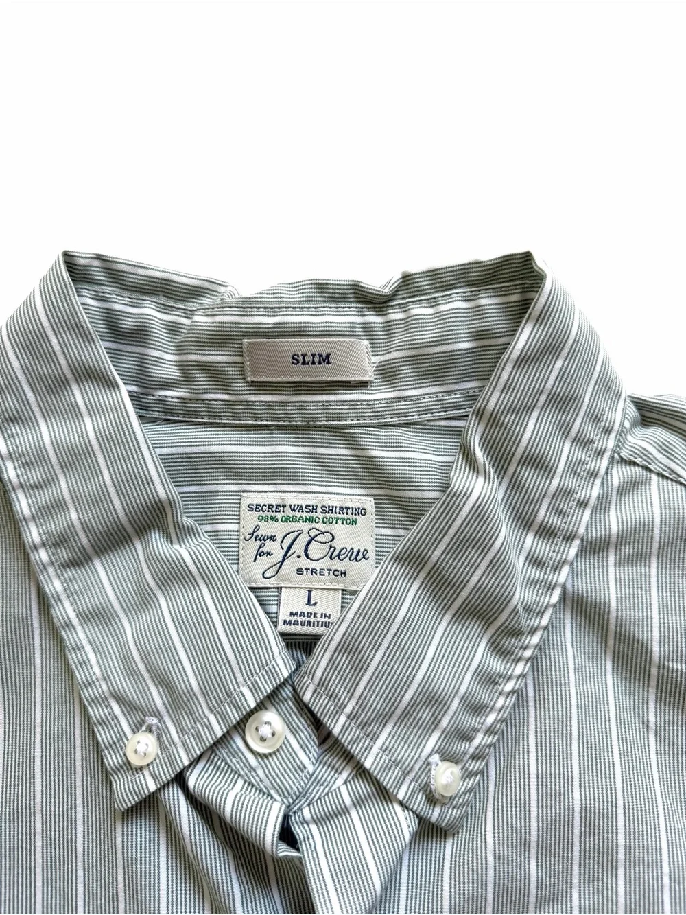J. Crew Men’s Slim Fit Striped Button Down Shirt Large Green White Stretch NWT